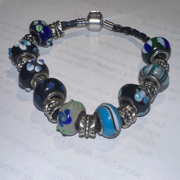 Pandora Silver Bracelet with Blue and Green Charms - Picture 2 of 4